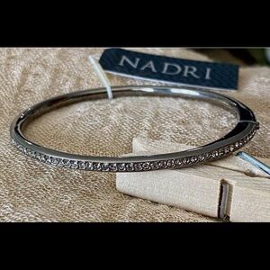 NEW Nadri Gunmetal Finish Crystal Pave Hinge Bangle Bracelet Single Row
